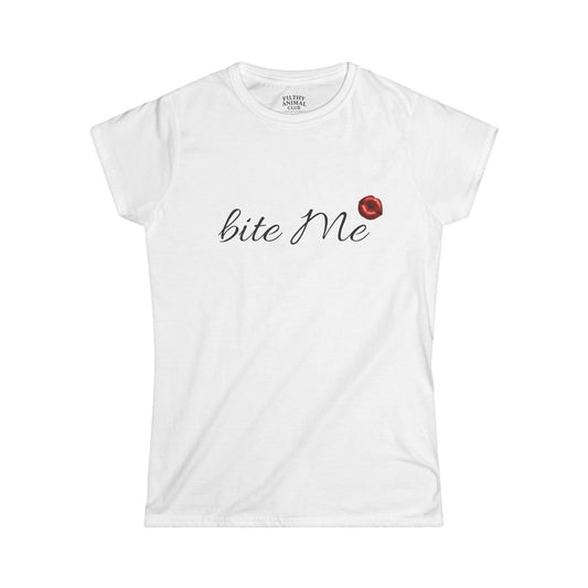 Bite Me Women's Softstyle Tee, Fun Graphic T-Shirt, Casual Wear, Gift for Food Lovers, Birthday Gift, Summer Top