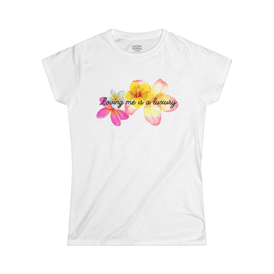 Loving Me is a Luxury Women's Softstyle Tee, Floral Graphic T-Shirt, Gift for Her, Birthday Gift, Everyday Style, Boho Chic
